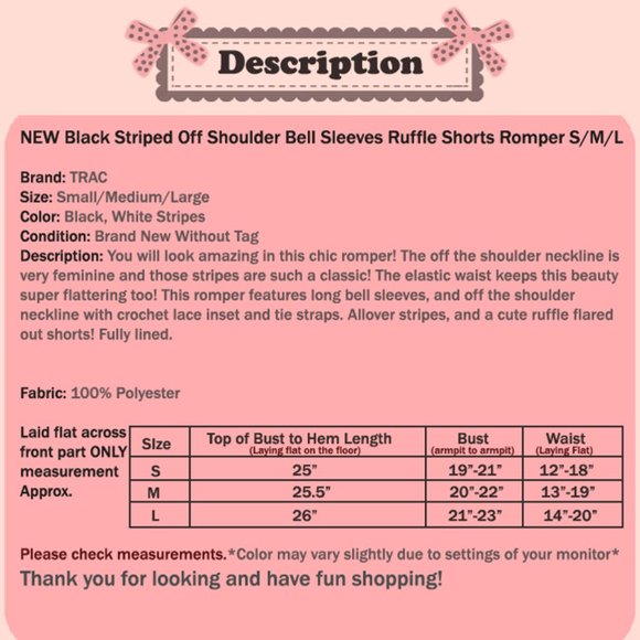 Black Stripe Off Shoulder Bell Sleeves Boho Romper - Picture 9 of 9